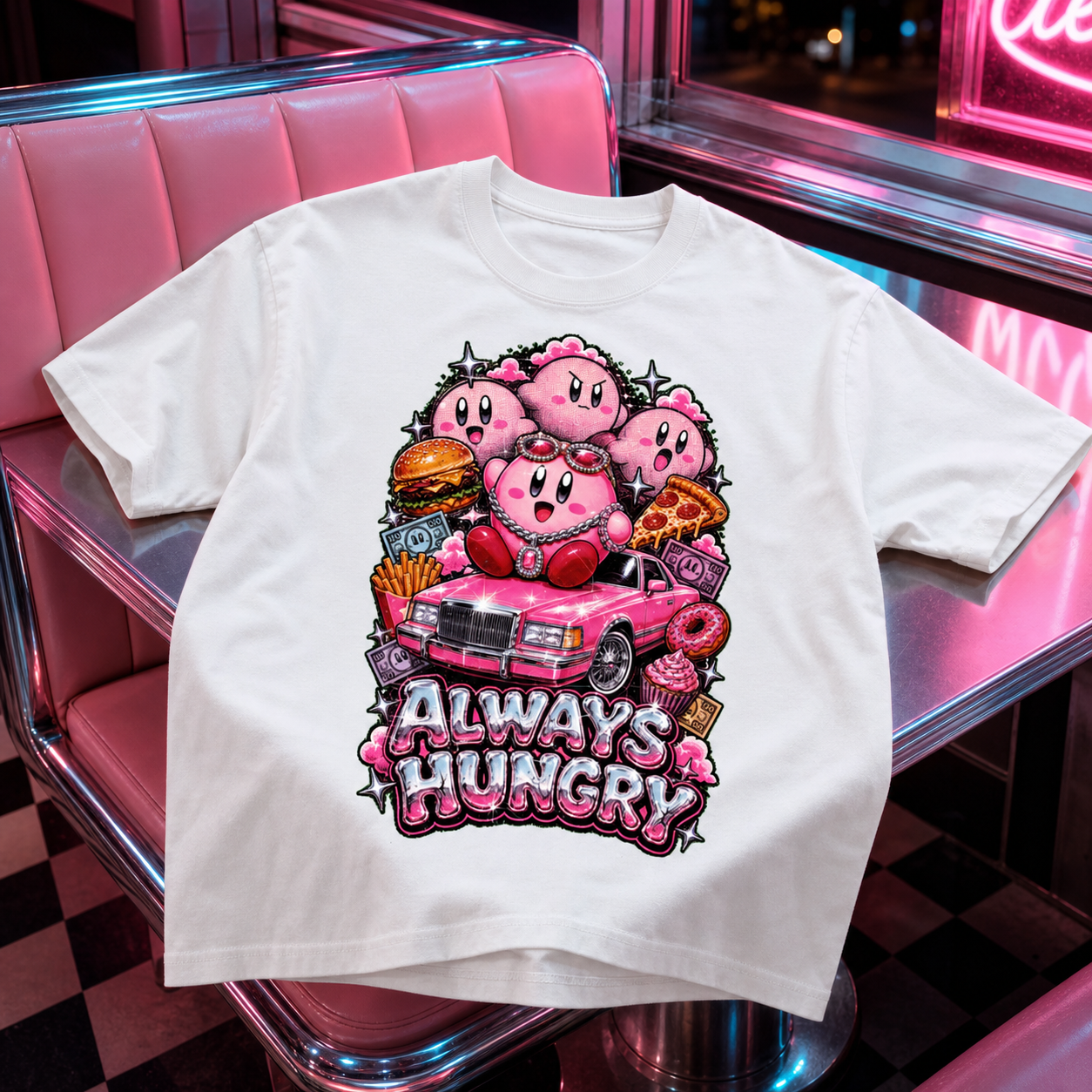 White Kirbz graphic tee mockup